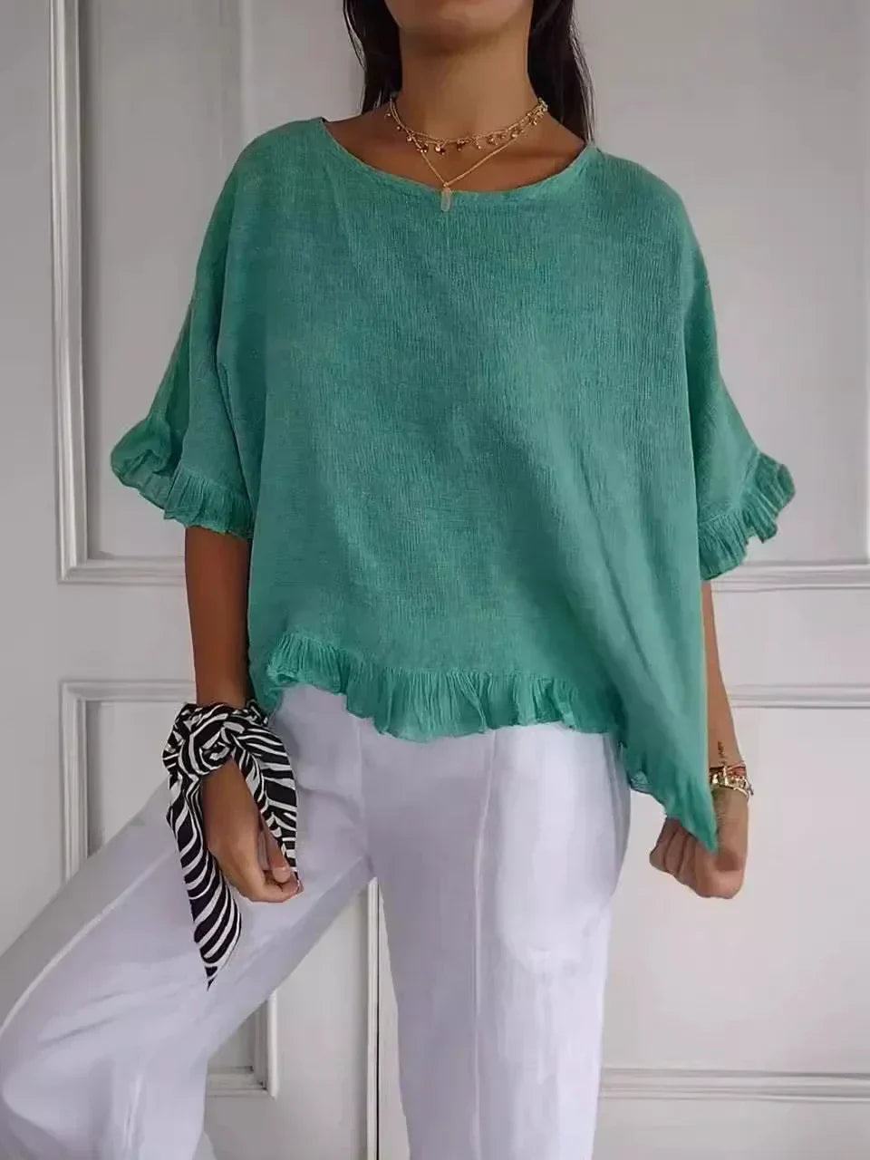 Lena | Cotton Blouse with Ruffles