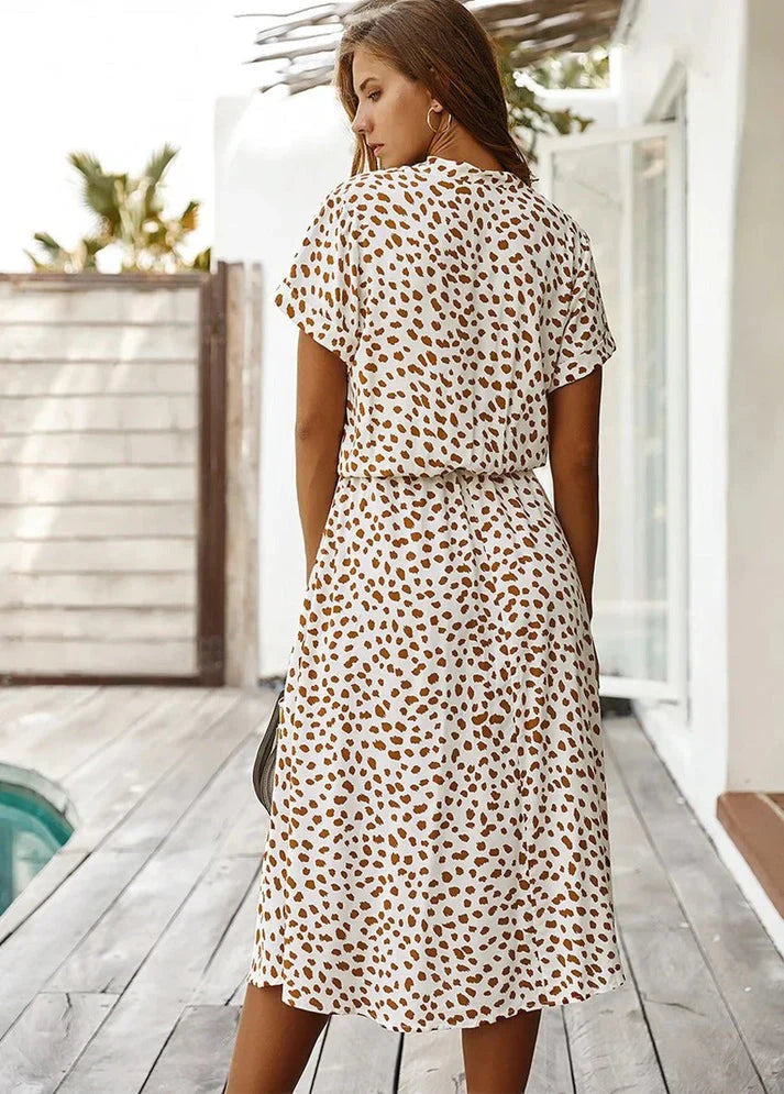 Rosea Dress with V-Neck and Ruffles