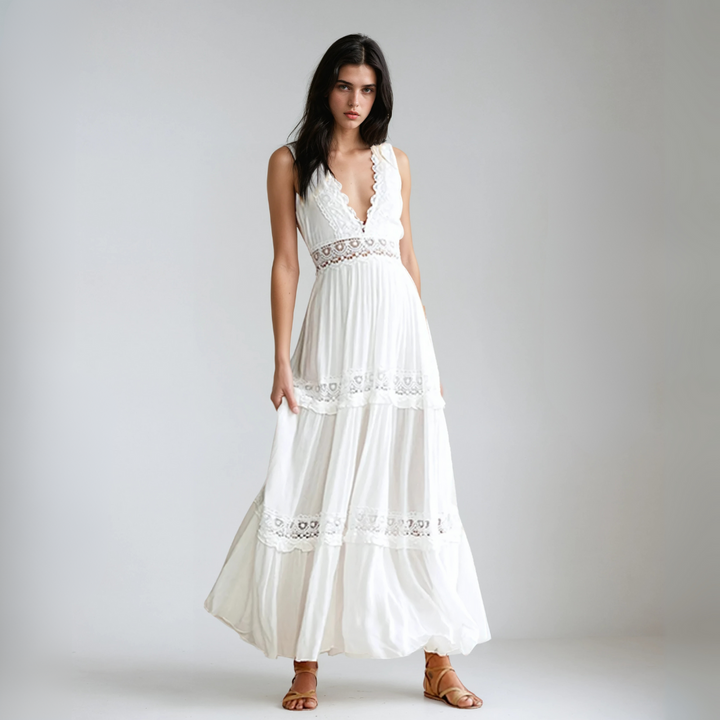 BIANCA  | Long dress with embroidered lace