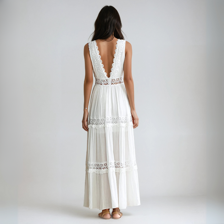 BIANCA  | Long dress with embroidered lace