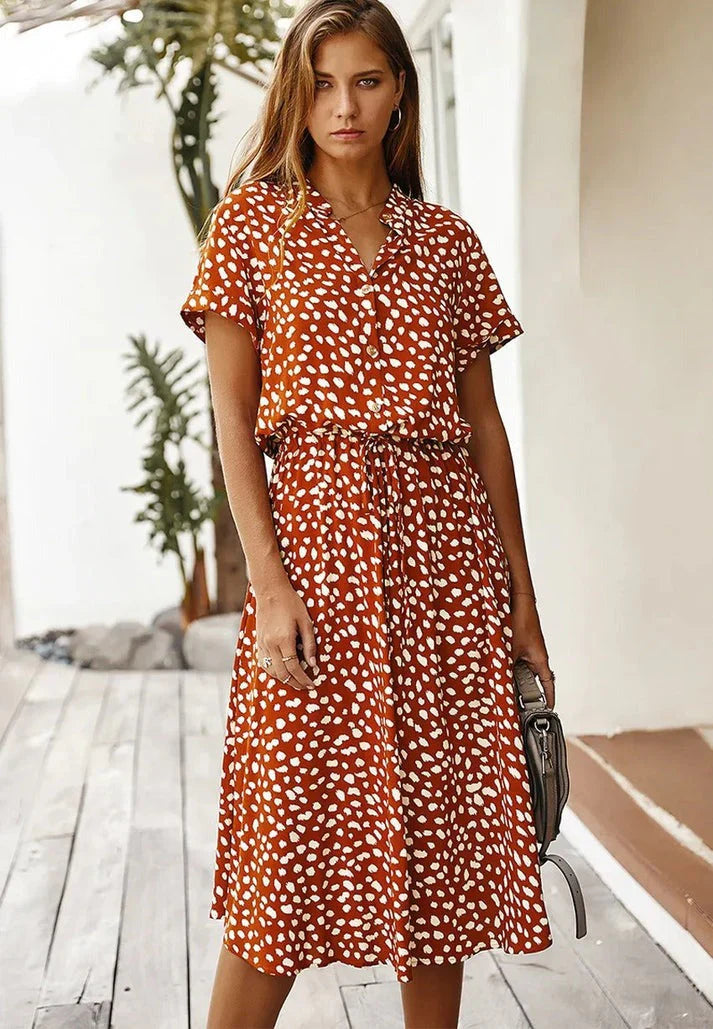 Rosea Dress with V-Neck and Ruffles