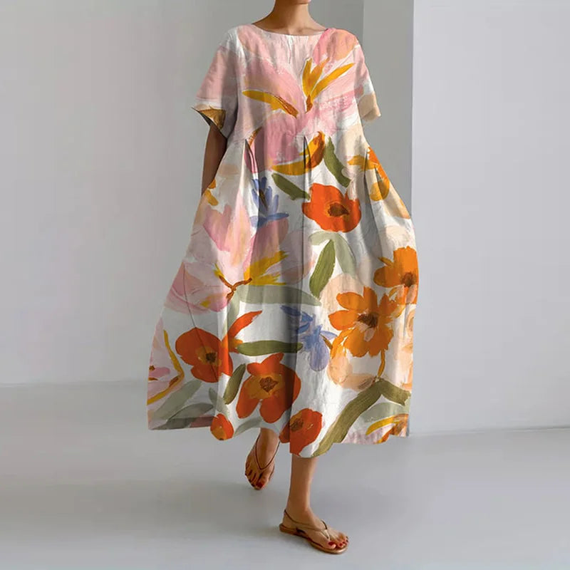 ISLA  - Summer V-Neck Dress with Floral Pattern