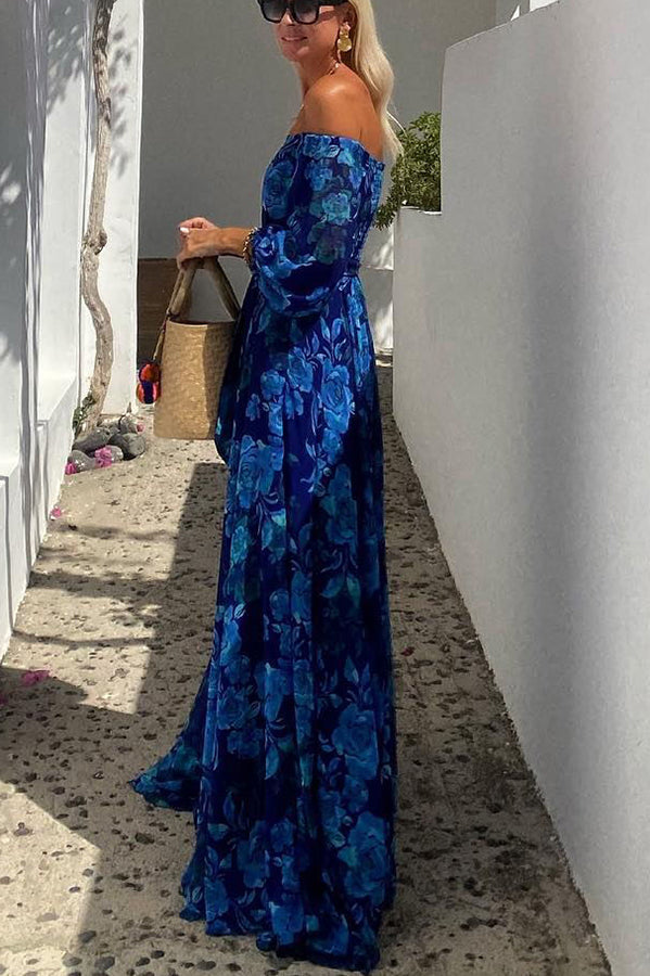 Long Floral Dress with Open Shoulders – Vacation Elegance