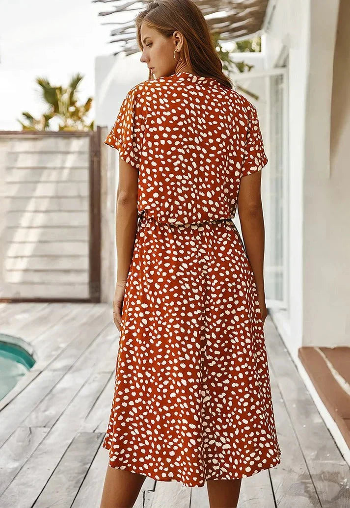 Rosea Dress with V-Neck and Ruffles