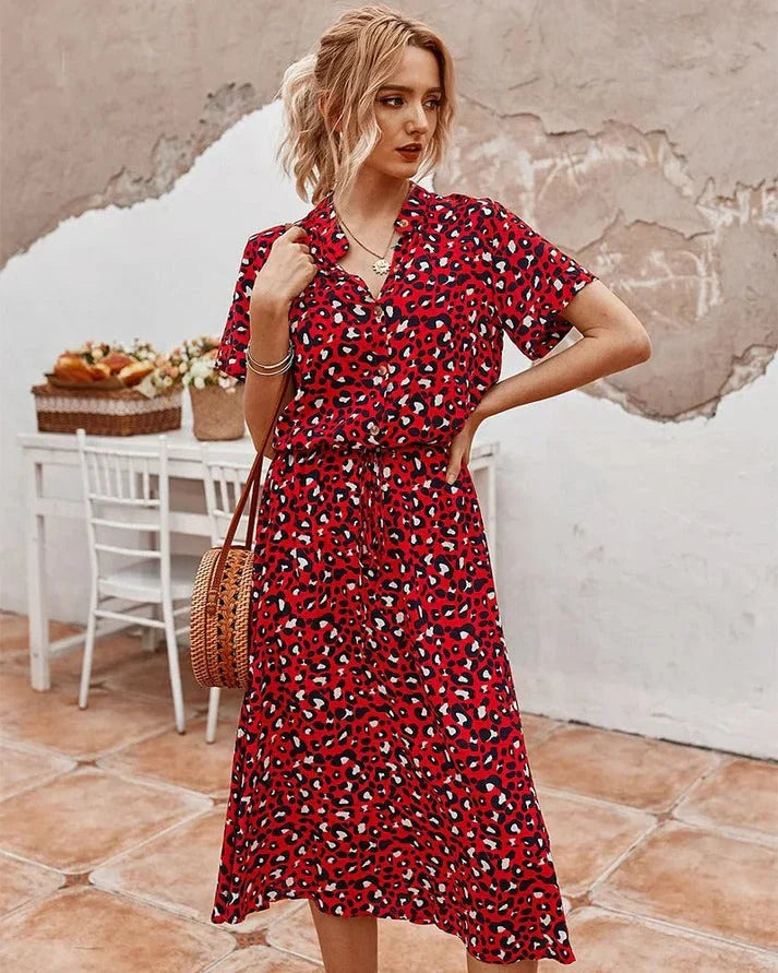 Rosea Dress with V-Neck and Ruffles
