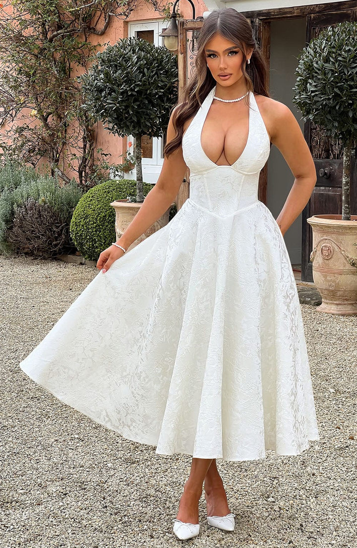 Rosea Midi Dress with a Neckline