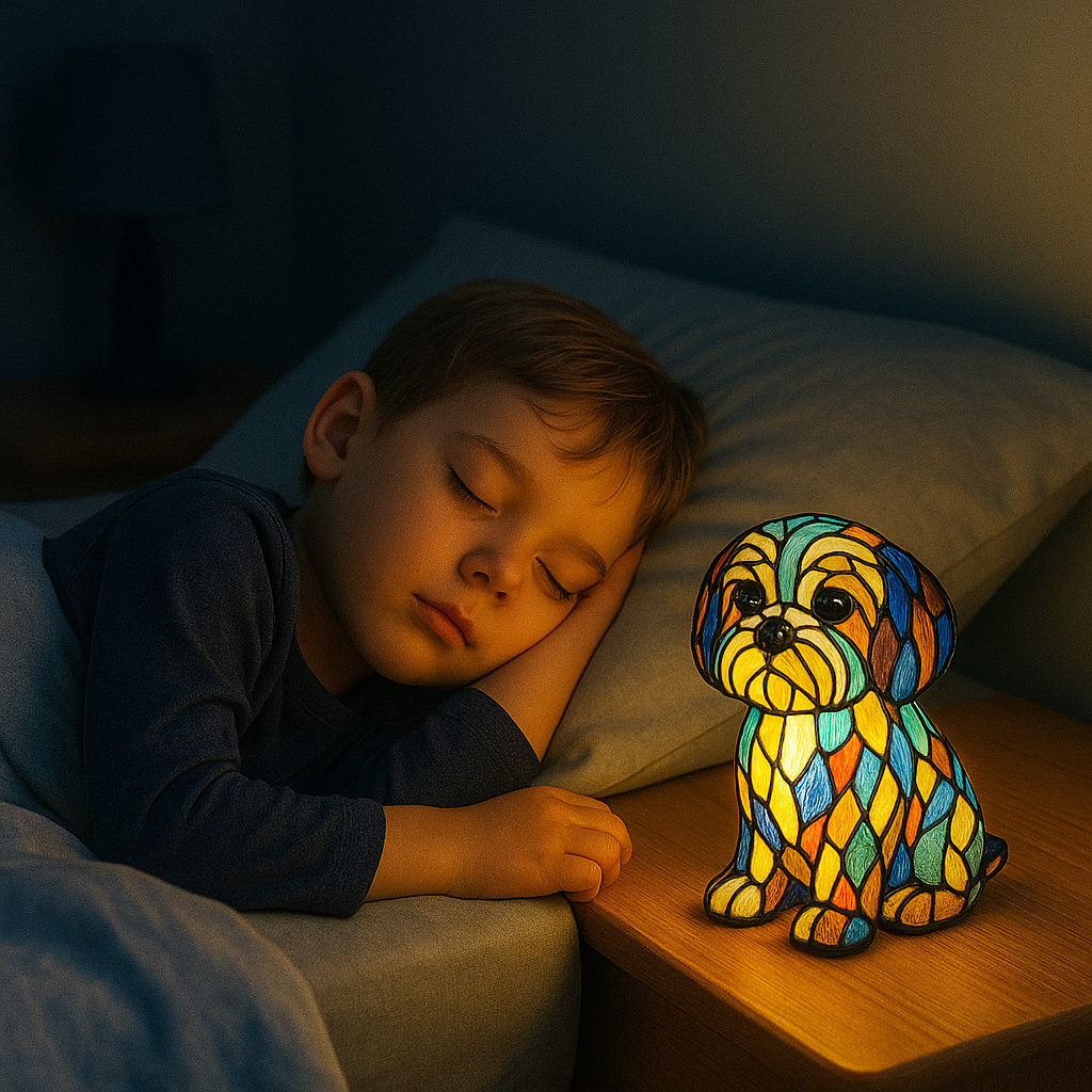 Light-up dog - handmade lamp that makes hearts shine