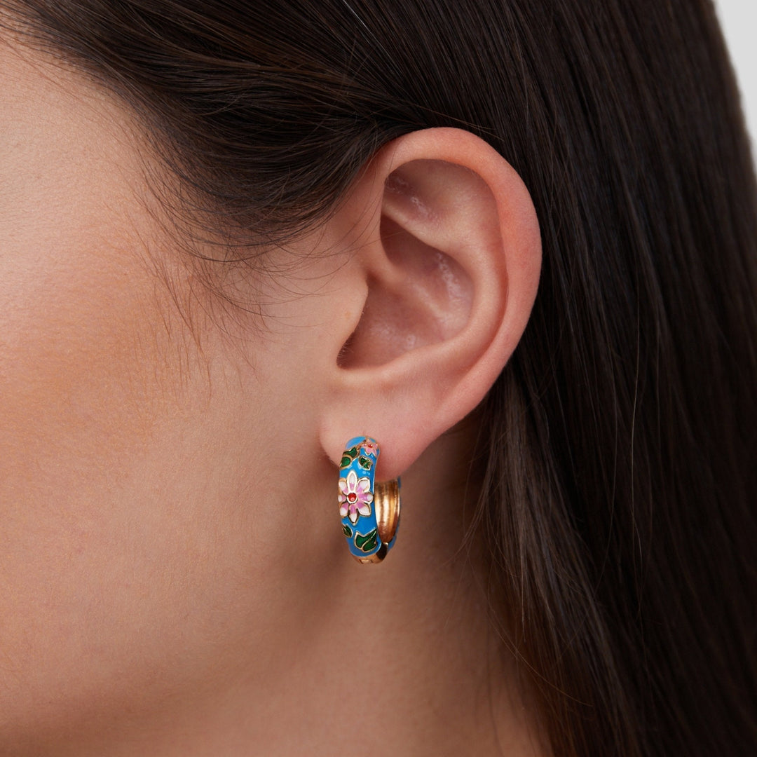 Gold Hoop Earrings with Flower