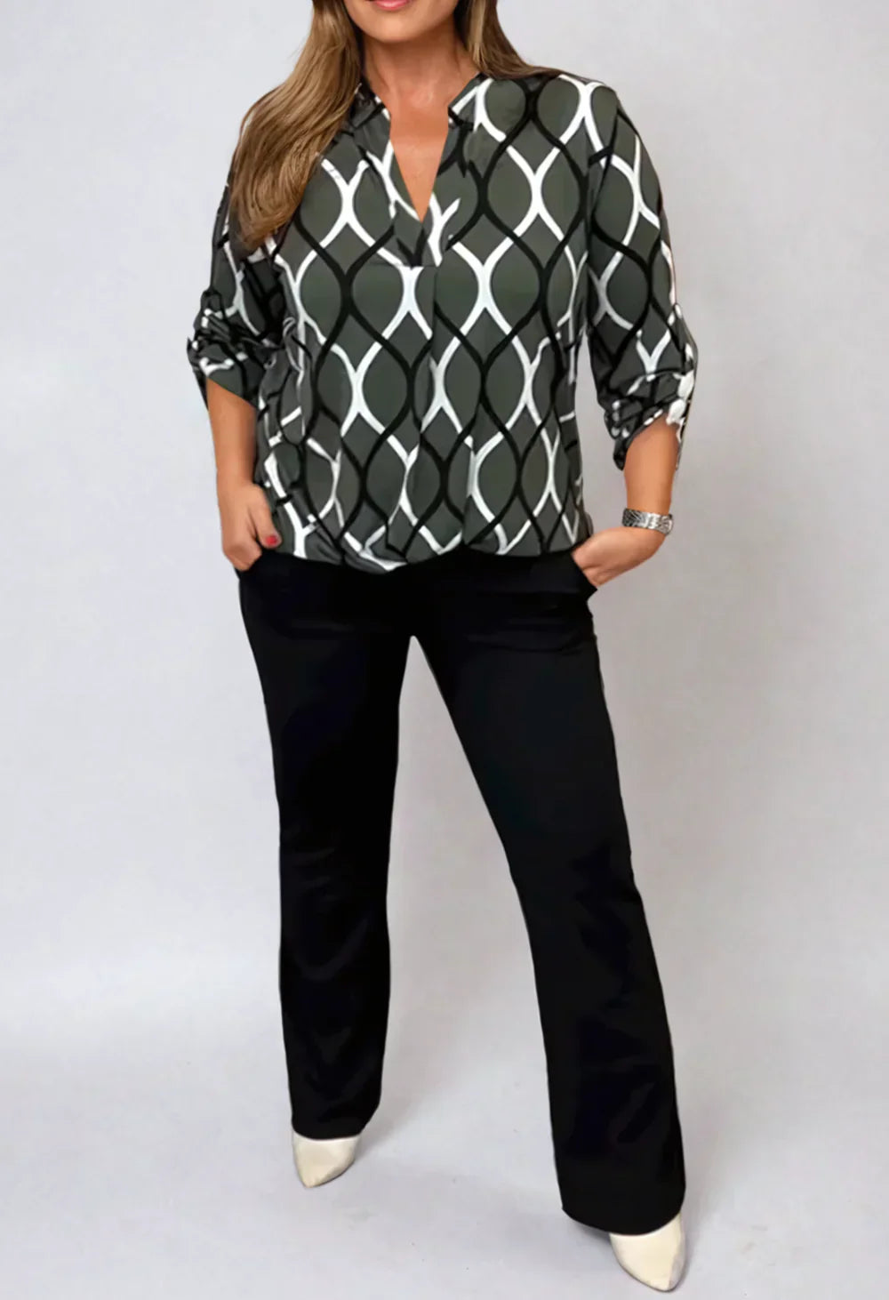 Jannita | Casual blouse with long sleeves and an elegant pattern