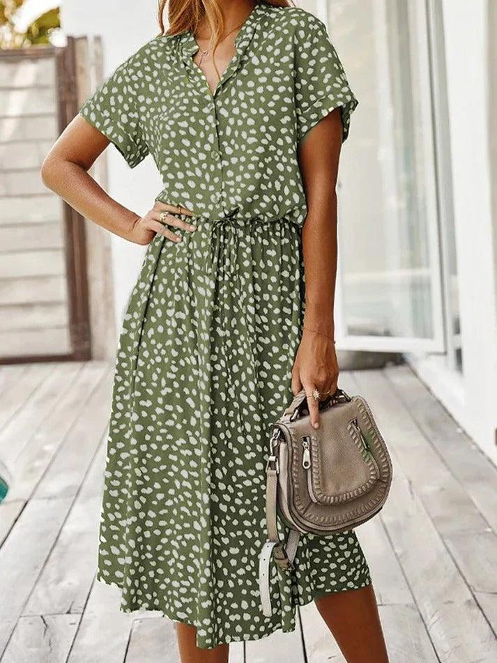 Rosea Dress with V-Neck and Ruffles