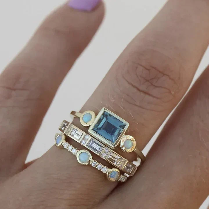 Vintage Blue Zirconia Ring Set