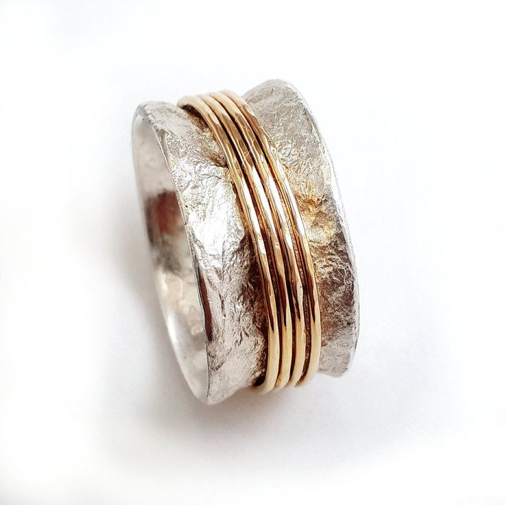 Silver aged gold thread ring