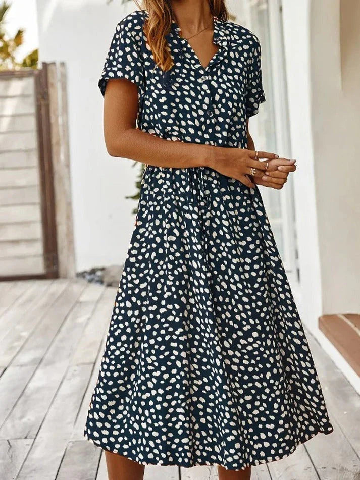 Rosea Dress with V-Neck and Ruffles