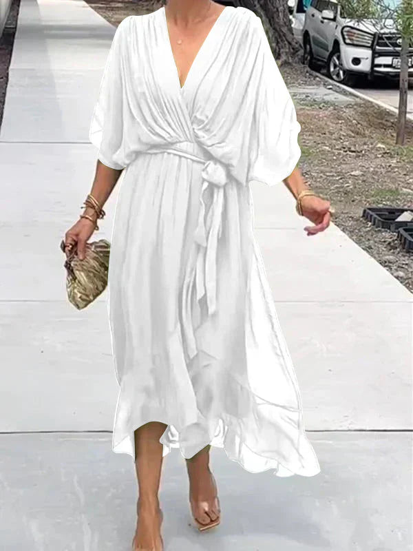 Monica  - Elegant Chiffon Silk Dress with Seductive V-Neck