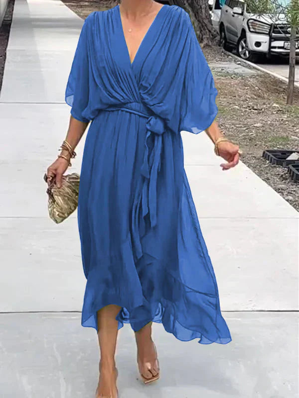 Monica  - Elegant Chiffon Silk Dress with Seductive V-Neck