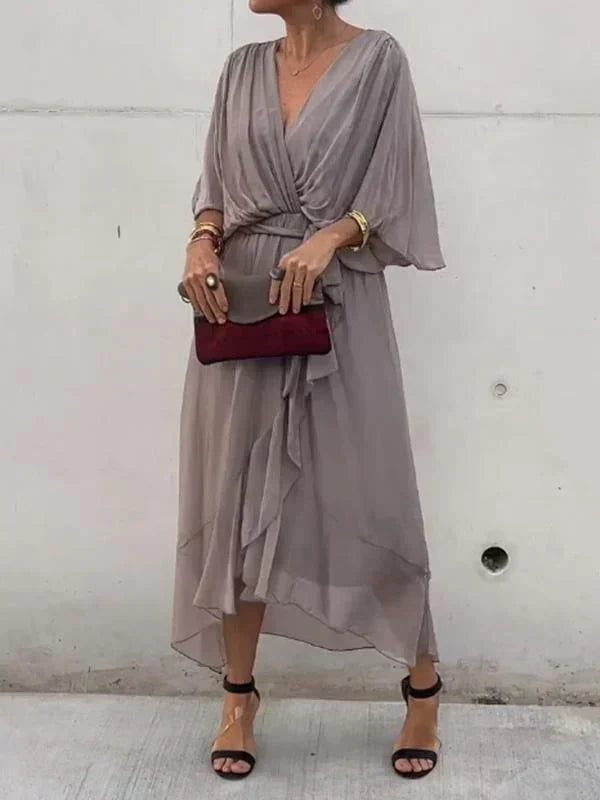 Monica  - Elegant Chiffon Silk Dress with Seductive V-Neck