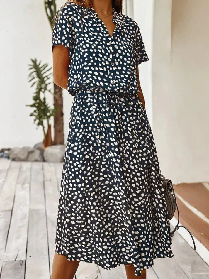Rosea Dress with V-Neck and Ruffles