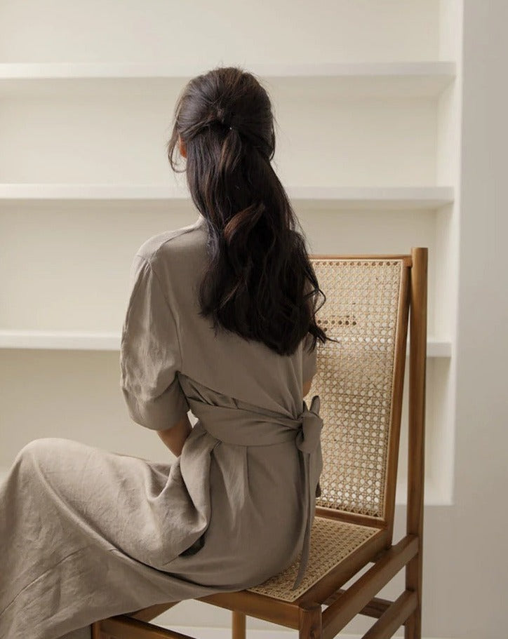 Zaria - Irregular Linen Dress in Khaki