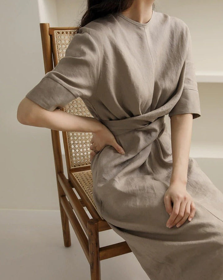 Zaria - Irregular Linen Dress in Khaki