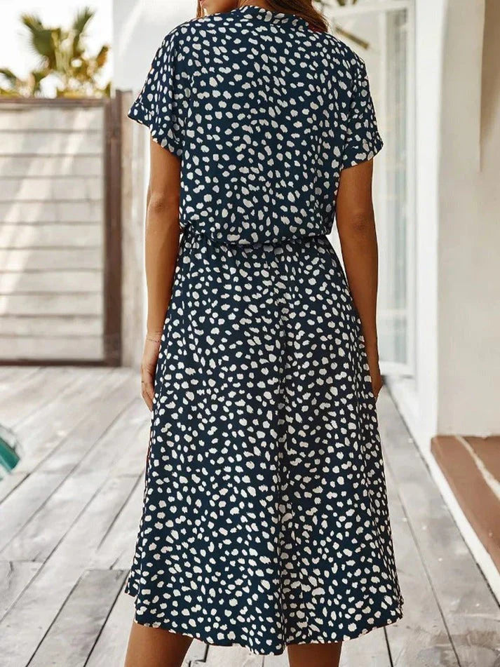 Rosea Dress with V-Neck and Ruffles