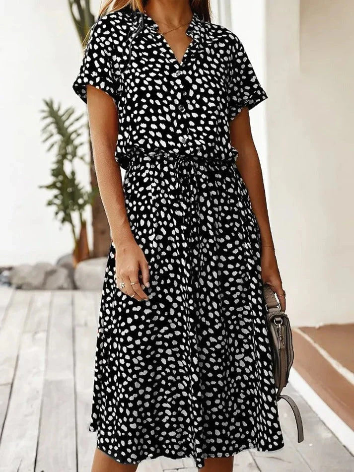 Rosea Dress with V-Neck and Ruffles