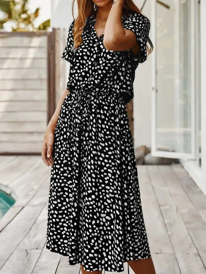 Rosea Dress with V-Neck and Ruffles