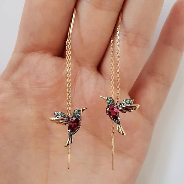 Enamel and Zirconia Hummingbird-Shaped Earrings