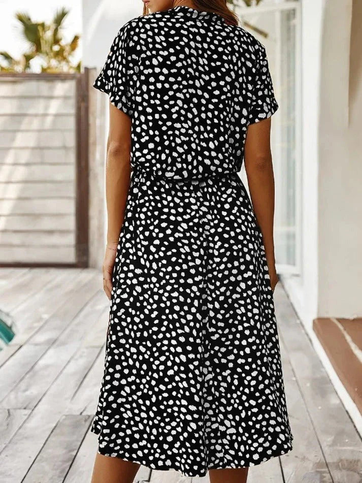 Rosea Dress with V-Neck and Ruffles