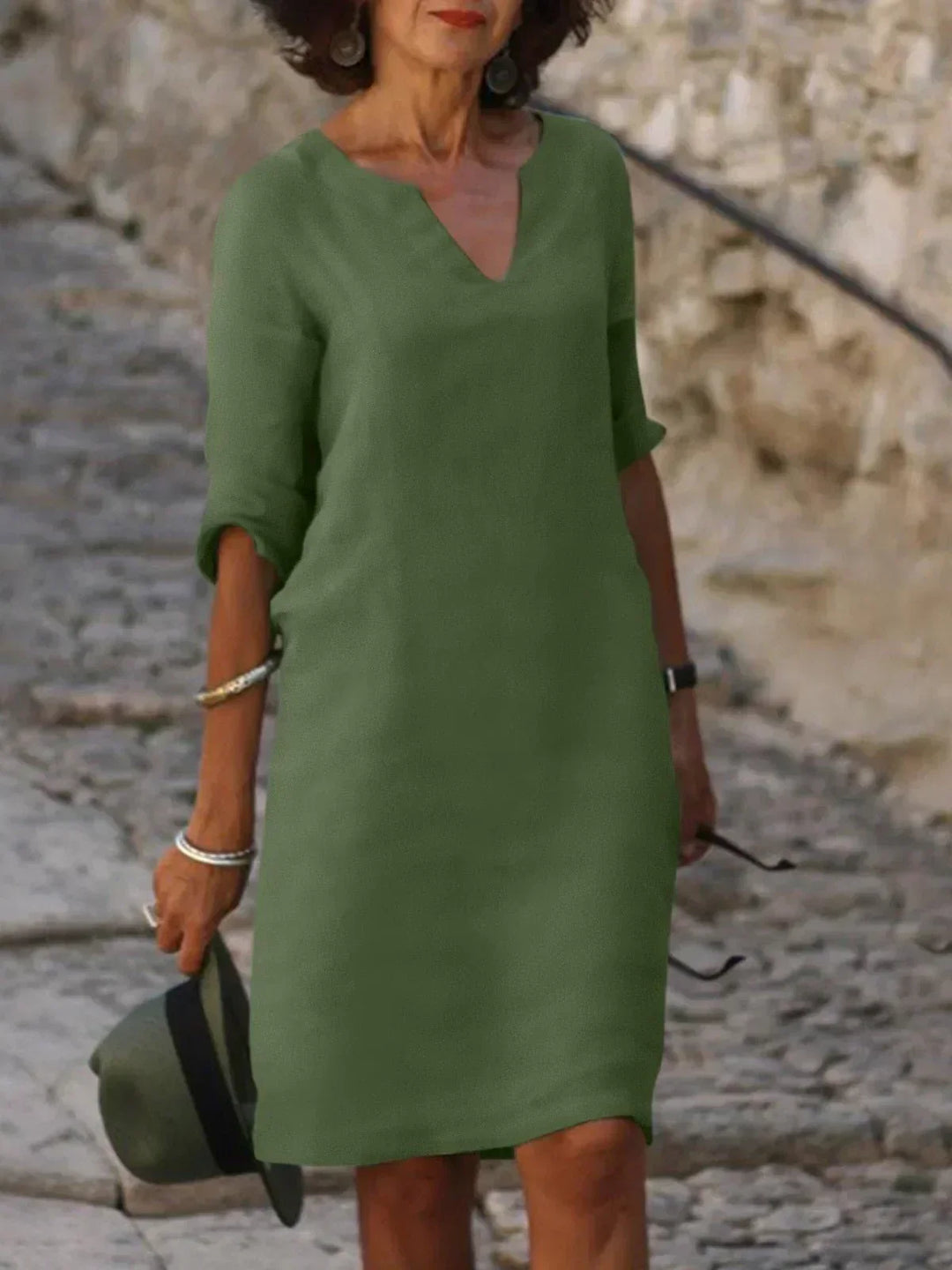 Beatrice  - Elegant Beatrice Dress with Raised V-Neck