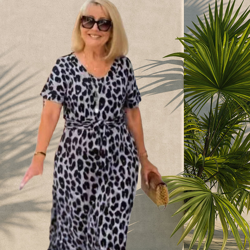 Leopard Print Dress with Belt