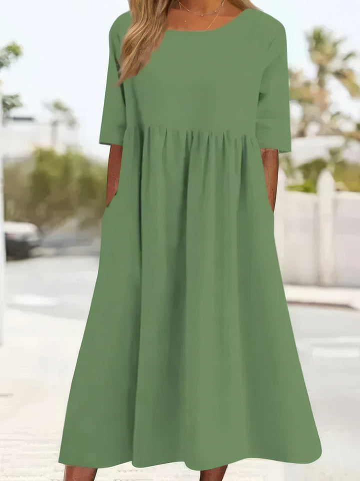 Menorca Cotton Dress with Round Neck and Pockets